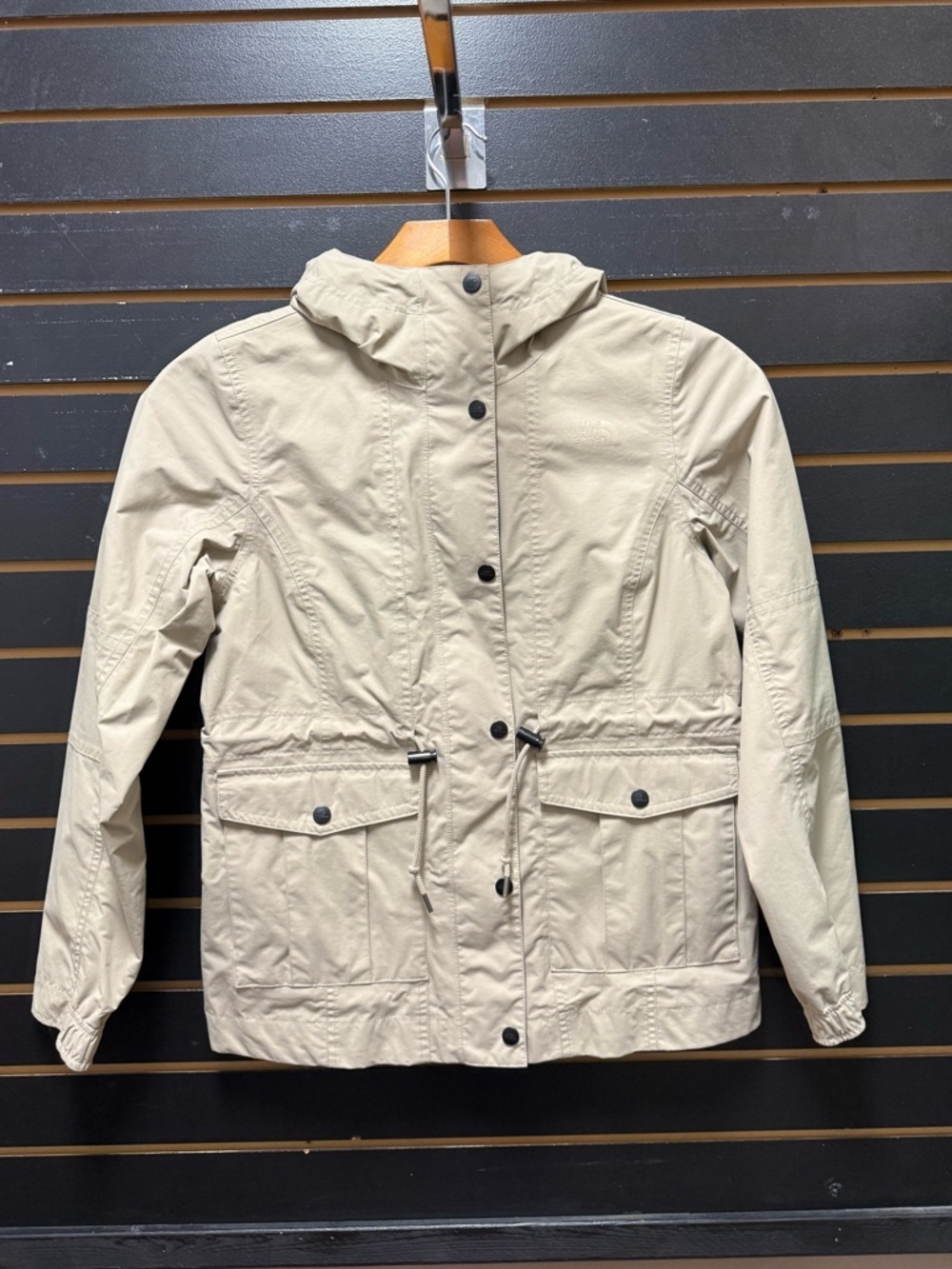 The North Face Zoomie Utility Jacket Tan Hooded Cinch Waist Small - Picture 1 of 5